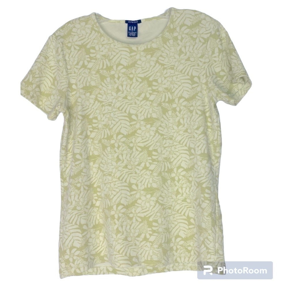 Vintage 2001 Gap Tropical Floral Print Lime Green Top Size Large